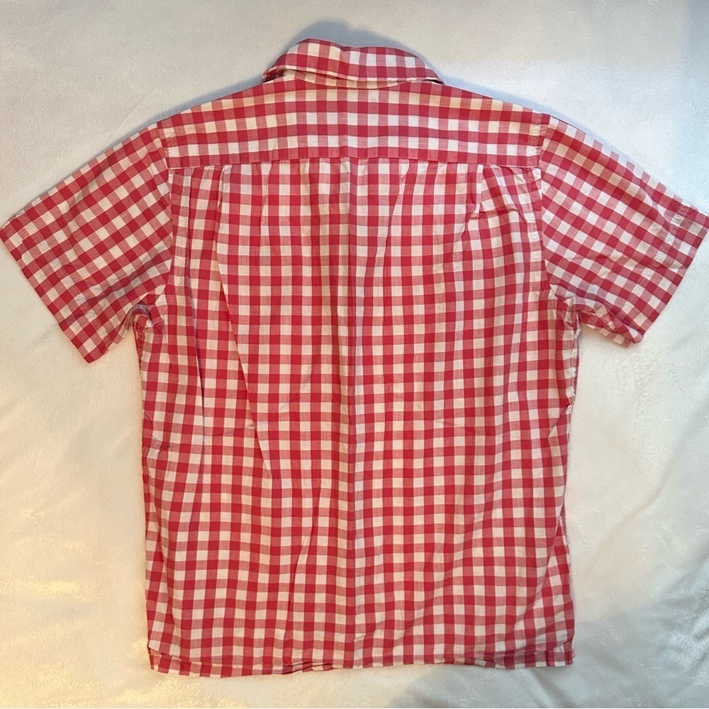 Ralph Lauren Polo Shirt Mens M Pink Red White Button Up Check Gingham Casual - Picture 2 of 5